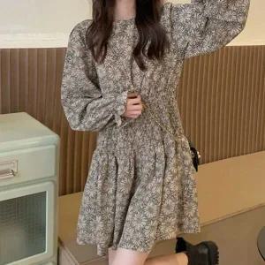 [하프클럽/]꽃무늬 셔링 원피스 여성 봄 가을 미니 데일리룩