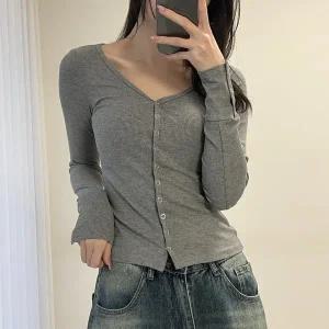 [신세계라이브쇼핑][옷자락] 여자 잔골지 버튼긴팔 슬림 딥브이 여리 니트 가디건