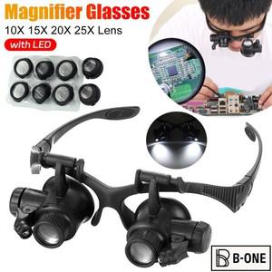 머리 착용형 확대경 안경 시계 10X 15X 20X 25X 2 LED 조명 보석 세공 수리용