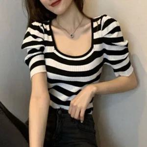 [하프클럽/]퍼프디테일 팔소매 스판 우수한 레이디 스타일링 골패턴 숏슬리