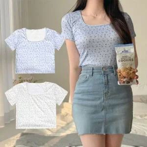 [하프클럽/]걸 S/S 올데이 셔츠 플라워패턴 하프슬리브 와이드넥봄티셔츠