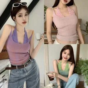 [하프클럽/]클래식 홀터넥니트립 시즌 울탑 핏감좋은 탱크탑