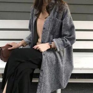 [하프클럽/]여성용 나들이 겉옷 오버핏 트렌드 골덴 맥시 톱셔츠 롱자켓 루