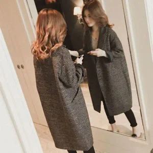 [하프클럽/]베이직 미니멀 유니크 디테일유행없는 우먼 체크무늬 무늬 외투