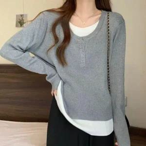 [하프클럽/]레이디스 코디레이어드 패션 차르르 오버핏풀슬리브 탑 라운드