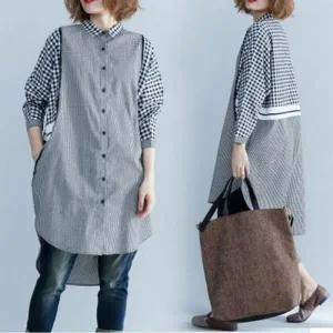 [하프클럽/]데일리룩 타탄 S/S 가을철 롱셔츠미니드레스 프리미엄