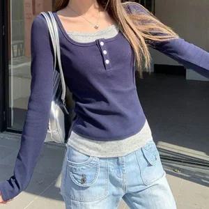 [하프클럽/]신제품 풀슬리브티 히트 심플데일리룩 트리밍 티탑 코디레이어