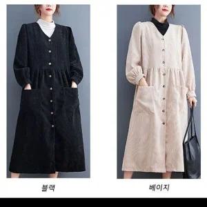 [하프클럽/]걸스 추절기시크한 V라인 벨벳 루즈핏 긴소매 롱기장 드레스 9326