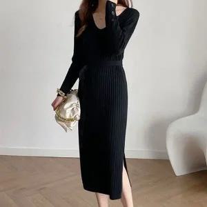 [하프클럽/]3색 핏감좋은 걸스 세로니트립 무늬 원피스룩 DS롱원피스 컴포트