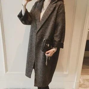 [RGK7M61Q]클래식 체크 롱기장 코트 여유핏 데일리 겨울