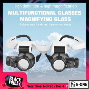 헤드 마운트형 2LED 조절식 확대경 8배 15배 23배, 수동 조각 및 시계 보석 유지 관리용 탈착식 렌즈 포함