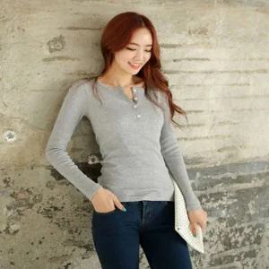 [하프클럽/]4컬러 페미닌룩 데일리 앞단추 골지 긴팔티셔츠