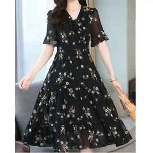 [하프클럽/]여자 꽃무늬 프릴 반팔 원피스 시스루 데이트룩 시스루원피스