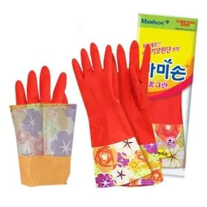 [RGKL2549]마미손 털안감 꽃그린 고무장갑 대형 1쌍