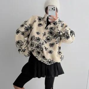 여자 양털 하이넥 플라워 빅사이즈 겨울아우터 점퍼