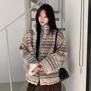 여자 오버핏 스트링 뽀글이 노르딕 플리스 겨울 점퍼