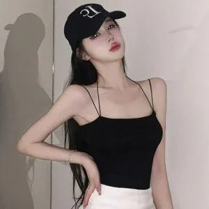 [라일리여성의류] Rly 캡내장 민소매 끈 여자 크롭 홀터넥 나시 티 브