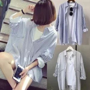 [라일리여성의류] Rly 2컬러 DS스트라이프 루즈핏 여자남방 긴팔 오버