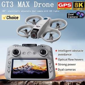 GT3 MAX 미니 소형 접이식 드론 8K HD 듀얼 카메라 브러시리스 모터 GPS 장애물 회피 LED RC 쿼드콥터