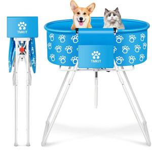 반려견을 위한 Tmkit 반려견 욕조, 반려동물 그루밍 및 목욕 샤워를 고가형 휴대용, 안전 잠금장치가 있는 접이식, 소형 미델 고양이를 전문 세탁소(파란색)
