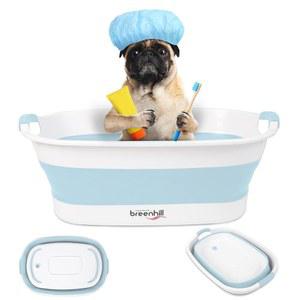 작은 개와 고양이를 위한 BREENHIL 접이식 개 목욕 욕조, 배수 플러그가 있는 휴대용 강아지 실내외 사용을 공간 절약형 애완동물 파란색