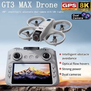 GT3 MAX 미니 소형 접이식 드론 8K HD 듀얼 카메라 브러시리스 모터 GPS 장애물 회피 LED RC 쿼드콥터