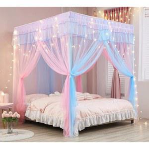 멩게지 레인보우 캐노피 침대 커튼, 조명 포함 - 여자 프린세스 커튼 네팅 침실 장식 액세서리, 트윈