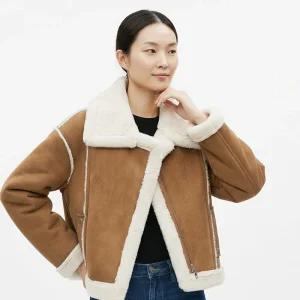 여성 하이넥 버클 양털안감 스웨이드 방한 무스탕 자켓 EGG-WJP-20946-브라운