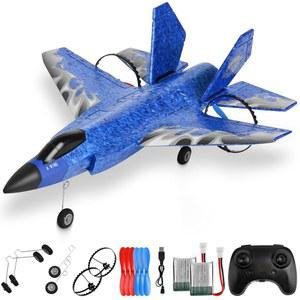 고르뎅디 F35 2CH 전투기 RC 비행기 - 성인 초보자를 위한 6축 자이로 및 2개의 배터리 제트 항공기가 장착된 2.4GHz 원격 제어 최대 거리 400피트 20분 비행 시간