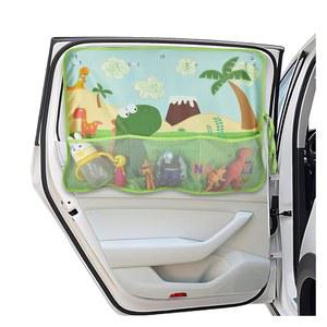 용 자동차 창문 그늘막, 수납 포켓과 7개의 흡입 컵이 있는 블랙아웃 커튼, 태양열/열/자외선 차단을 위한 카툰 패턴 측면 햇빛 가리개(그린-다이노사우루스)