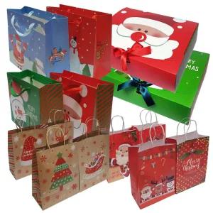 고급 산타쇼핑백 10개/성탄 산타 크리스마스 선물포장 주머니 종이상자 트리 장식 인테리어소품