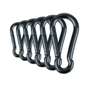 브랜드 보드 블랙 앤 실버 아연 도금 헤비 듀티 부시크래프트 카라비너 스프링 스냅 클립 링크 후크 200-500파운드 하중 2, 6, 12팩