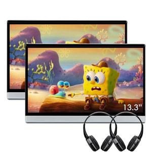 XTRONs 13.3인치 4K 비디오 플레이어 - Wi-Fi 및 블루투스가 장착된 뒷좌석용 2G+32G 안드로이드 자동차 TV 헤드레스트 모니터 태블릿, IPS 터치스크린 지원 HDMI 화면 미러링 상호 제어(2PCS+헤드폰)