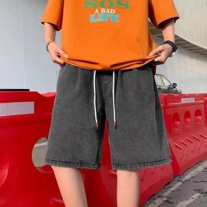 트렌디 와이드핏 남성 버뮤다 밴딩 데님 반바지 팬츠 편한 일자 트레이팅 운동바지