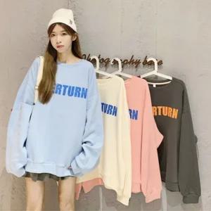 여성 영문 포인트 두께감 있는 기모 맨투맨 티셔츠 여자 롱티 봄 형광