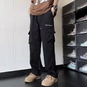 베이직 스포티 남성 패션 지퍼 카고 와이드 팬츠 롤업청바지 남자 일자청바지 조거 데님