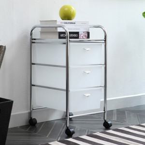 미드센츄리 모던 크롬 이동식 싱글 3단 서랍 트롤리 2colors