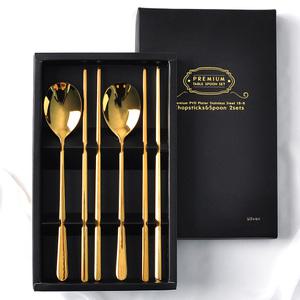 고급 티타늄 수저세트 골드 4p 숟가락 젓가락 한식 커트러리 신혼 부부