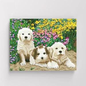 아트박스/아이러브페인팅 DIY캔버스형 보석십자수 40x50cm 꽃과 강아지