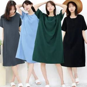 여름 인견 반팔원피스 주름 빅사이즈원피스  레이온 여성잠옷 홈웨어 이지웨어