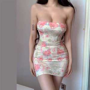 플라워 스판 튜브 탑 미니원피스