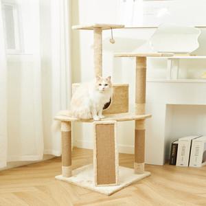펫토리아 GP 5단 플랫폼 숨숨집 고양이 중형 캣타워 130cm 베이지+수직 스크래쳐 증정