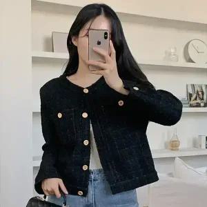 핫핑 [하객룩/격식룩] 리밍 라운드 노카라 트위드자켓