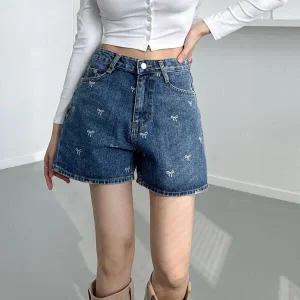 /옷자락 여자 키치룩 리본청바지 3부 청반바지