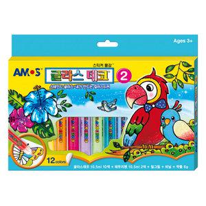 아모스 글라스데코 2번 12색세트 교육용 물감 스티커 초등만들기