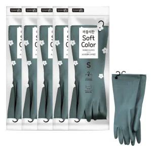 명진 고리형 소프트컬러 라텍스 고무장갑 5켤레 다크그린