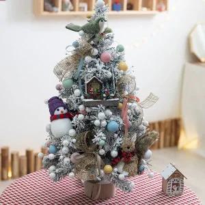 [플라워트리]크리스마스 미니트리 완제품 풀세트 숲속의 눈쌓인 카페 스노우 75cm 테이블 탁상용 장식 소품