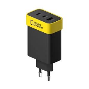 내셔널지오그래픽 65W 멀티 3포트 초고속충전기 블랙 색상 PD GaN 노트북 C타입 어댑터 케이블 포함