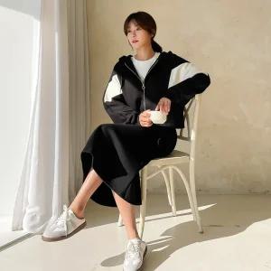 [핑크시슬리] SET/아멜배색 기모 후드집업 스커트세트