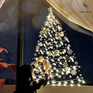 크리스마스 트리 스티커 세트 벽에 붙이는 앵두 전구 유리창 윈도우 창문